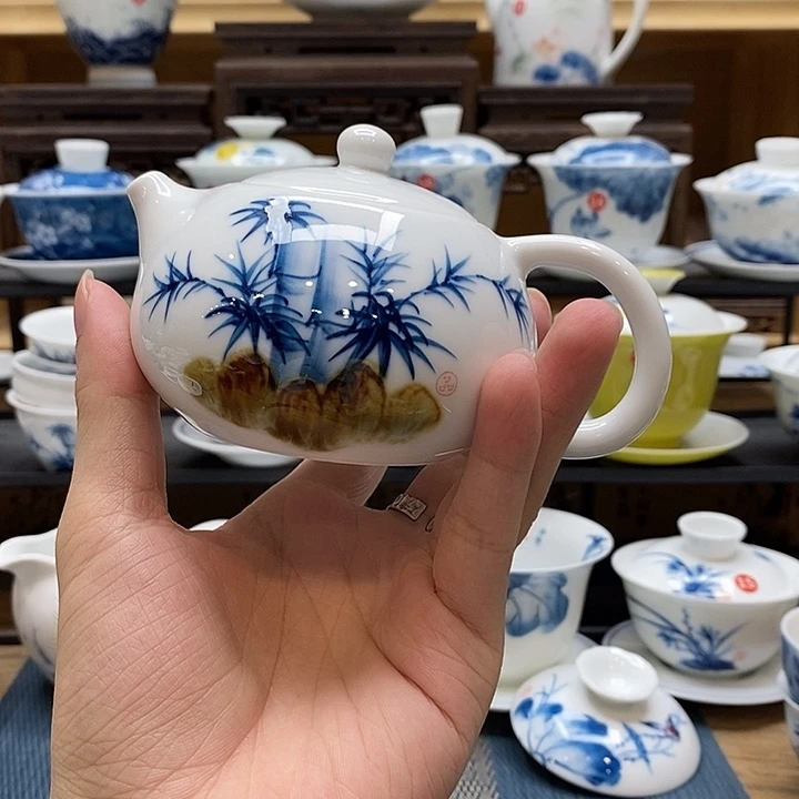 手绘竹子茶壶160釉下彩高温瓷微瑕福利款