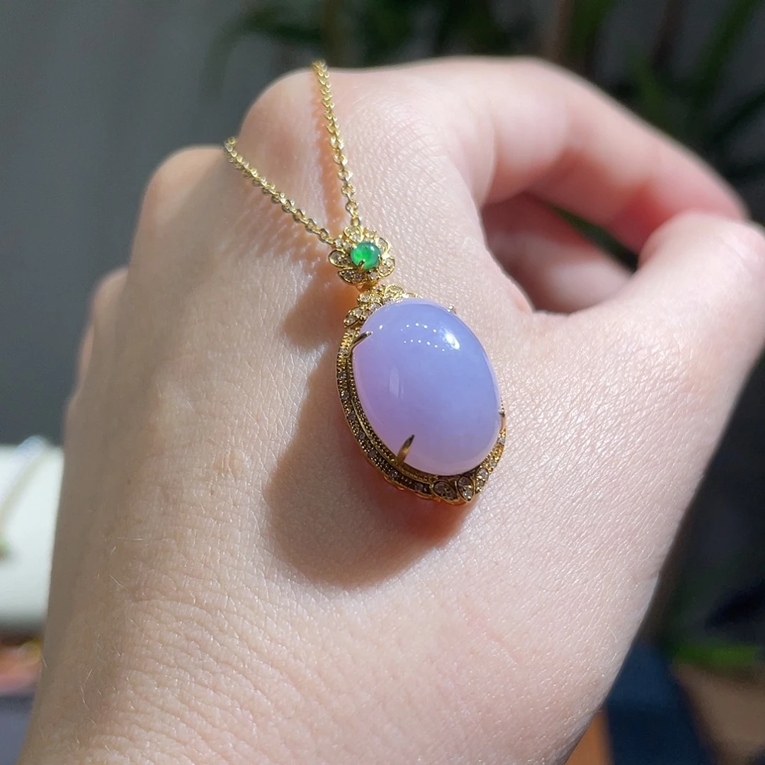 吊坠(不含链)18K金镶嵌翡翠紫蛋面