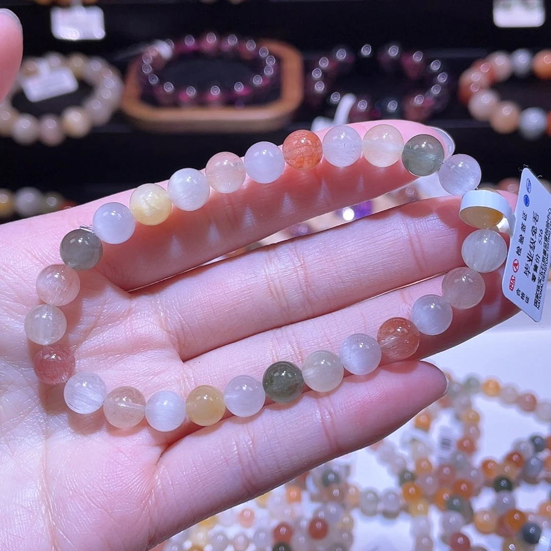 水晶手链未镶嵌兔毛手链，晶体通透7.4