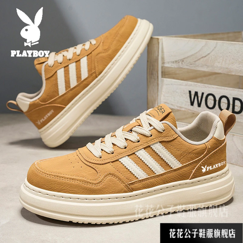 花花公子男鞋夏季新款透气休闲板鞋男士软底防滑百搭皮面运动潮鞋