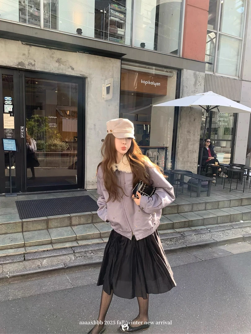 橡子街巴恩风拼接毛领棉服洋气短款两色棉宽松工装外套秋冬时尚