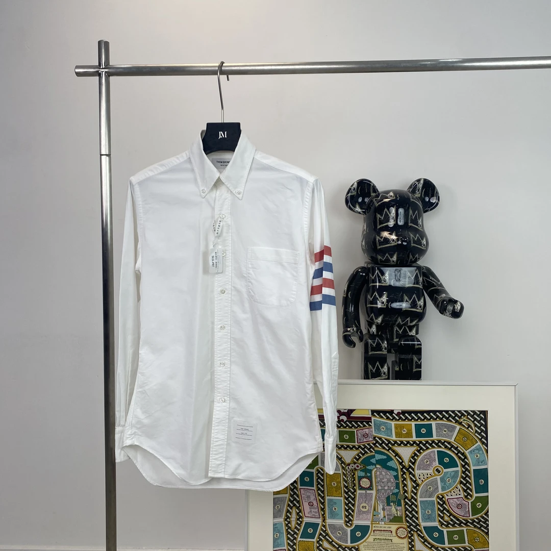 95新 THOMBROWNE 1516/白色四条纹单排扣休闲长袖衬衫/2码/98新