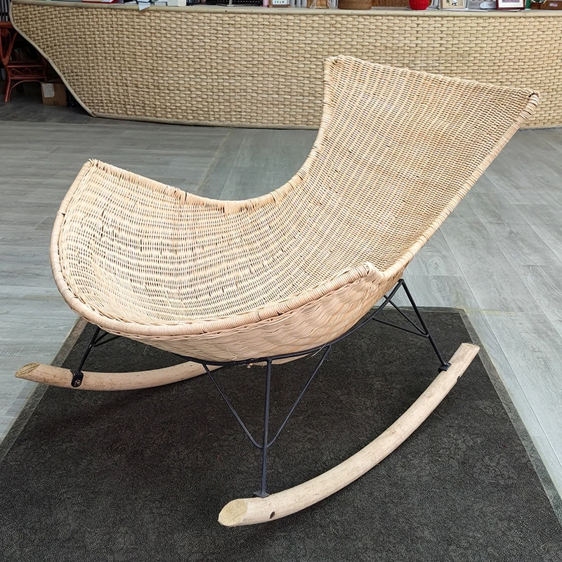 真藤摇摇椅休闲躺椅单人老人靠背椅家用客厅阳台藤编椅午睡逍遥椅