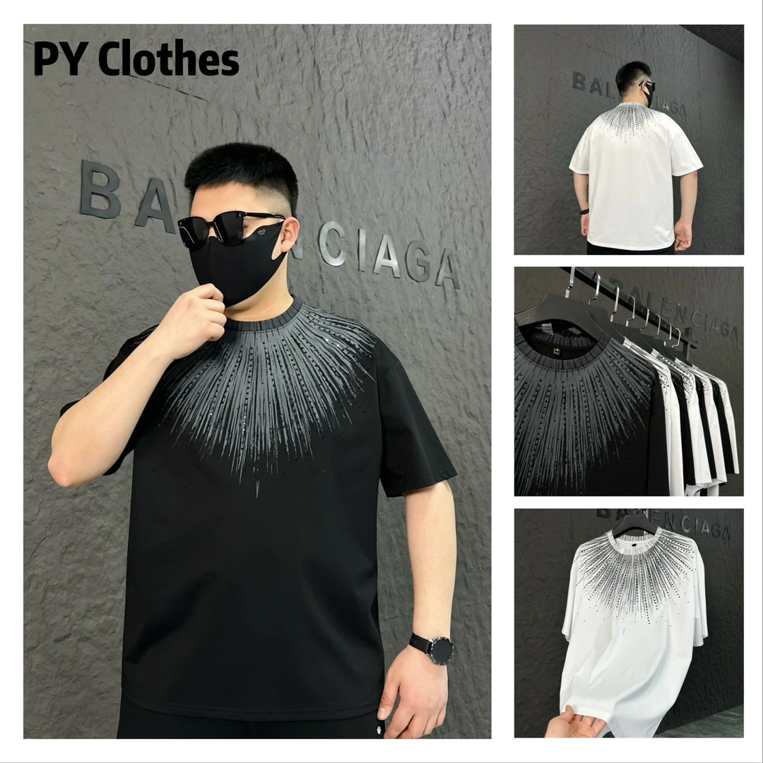 胖语大码男装 2025年春季新款扎染渐变重工烫钻设计款短袖78967#S