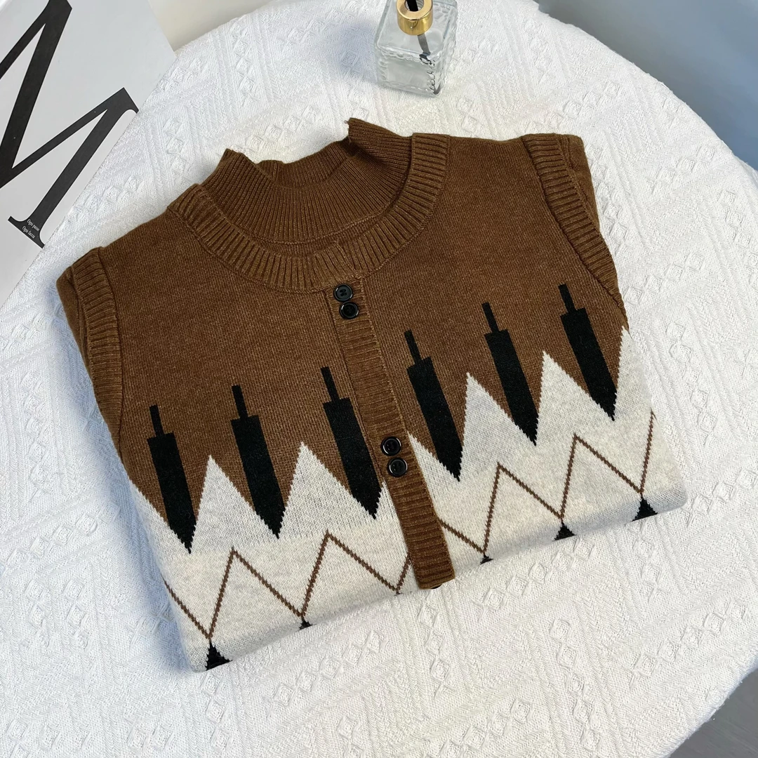 清-汤圆吖假两件菱格套头打底衫针织毛衣263618