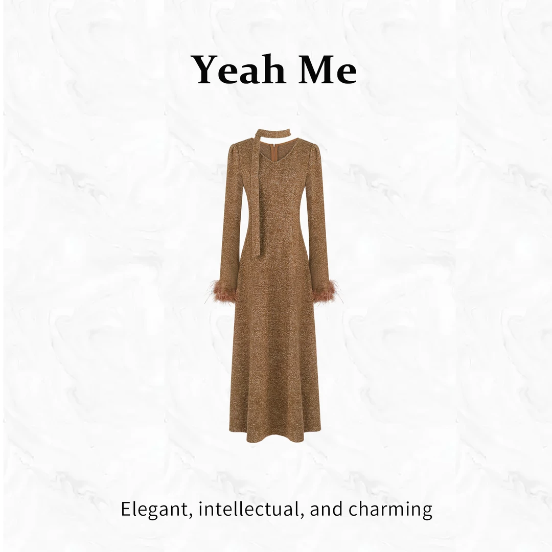 Yeah Me/也觅【云罗记】冬季新款高级感时尚气质百搭收腰连衣裙女