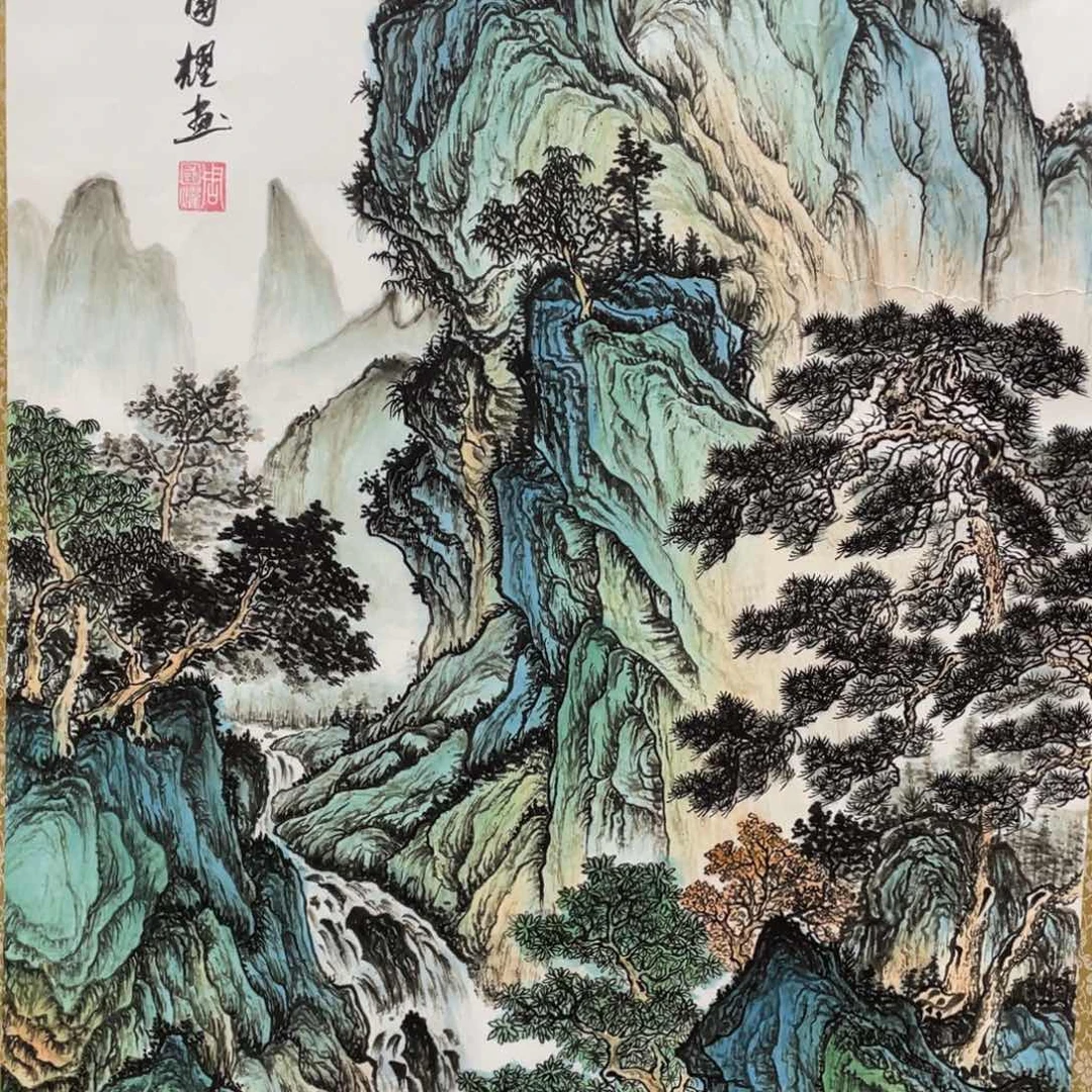 国画手绘带装裱和运险w
