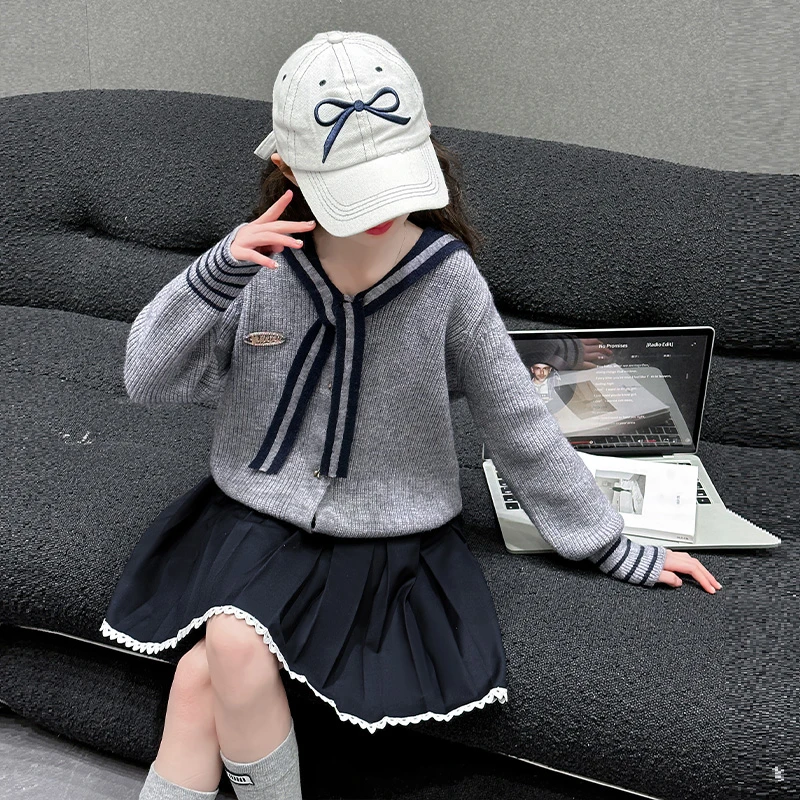 女童春装海军领毛衣2025新款洋气时髦大童女孩网红儿童休闲上衣潮