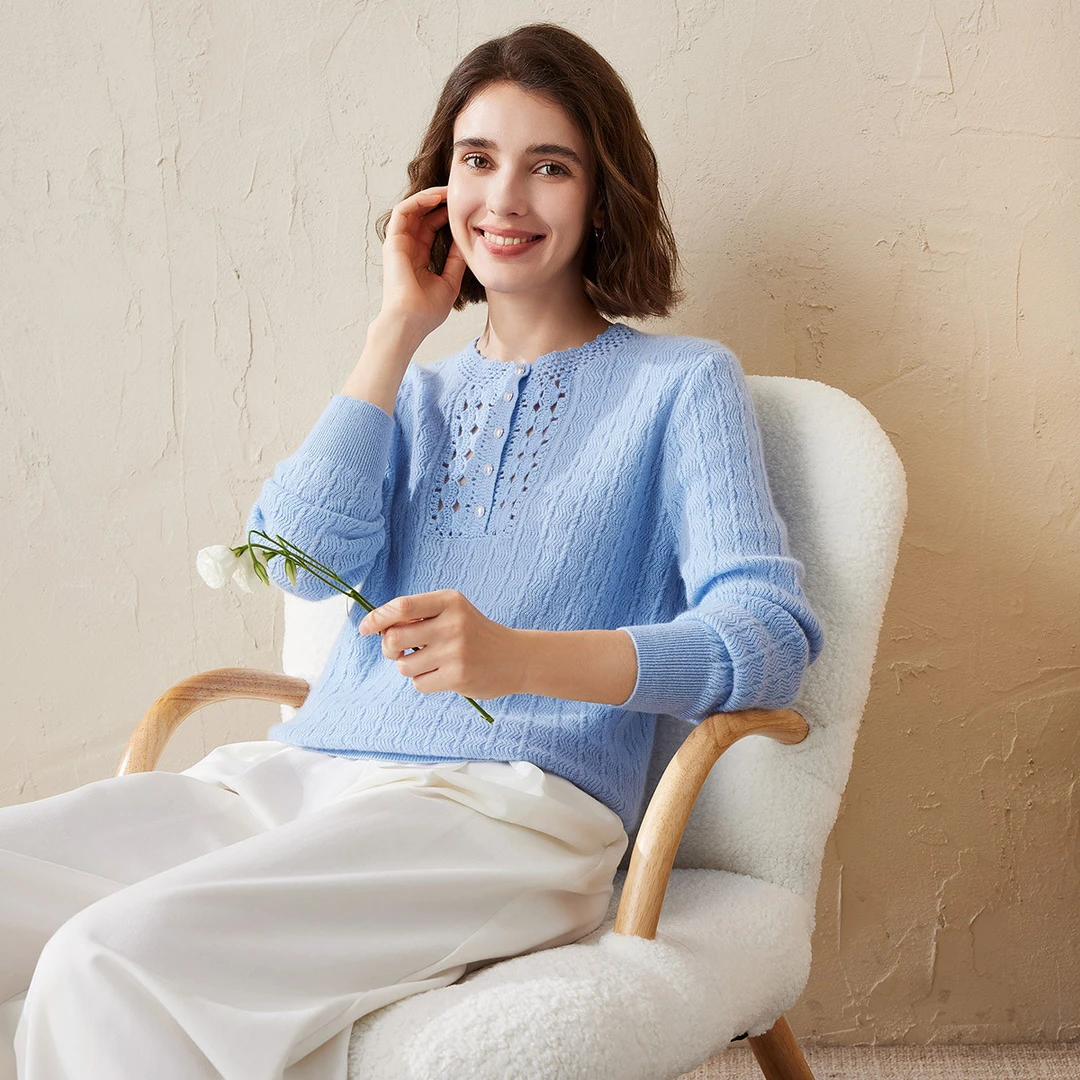 【商场同款新品】手钩花气质圆领秋冬保暖针织打底羊绒套衫KSS1904