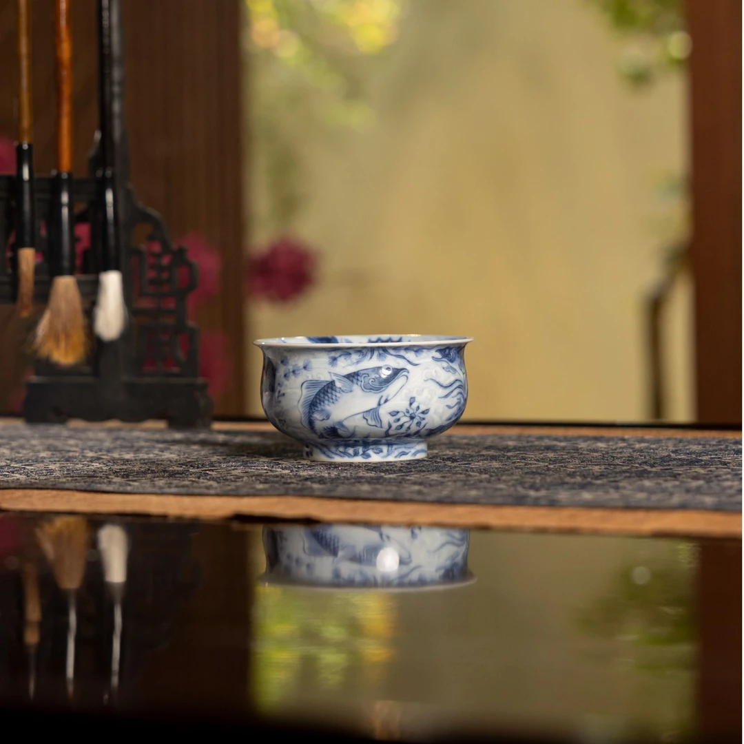 【墨舍名窑】望月怀古海水满绘鱼藻炉士杯wyhg1072
