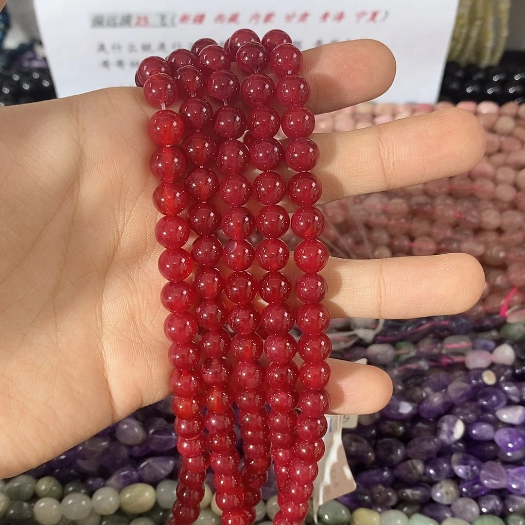 玛瑙/玉髓珠宝半成品未镶嵌一条天然8mm鸽血红圆珠