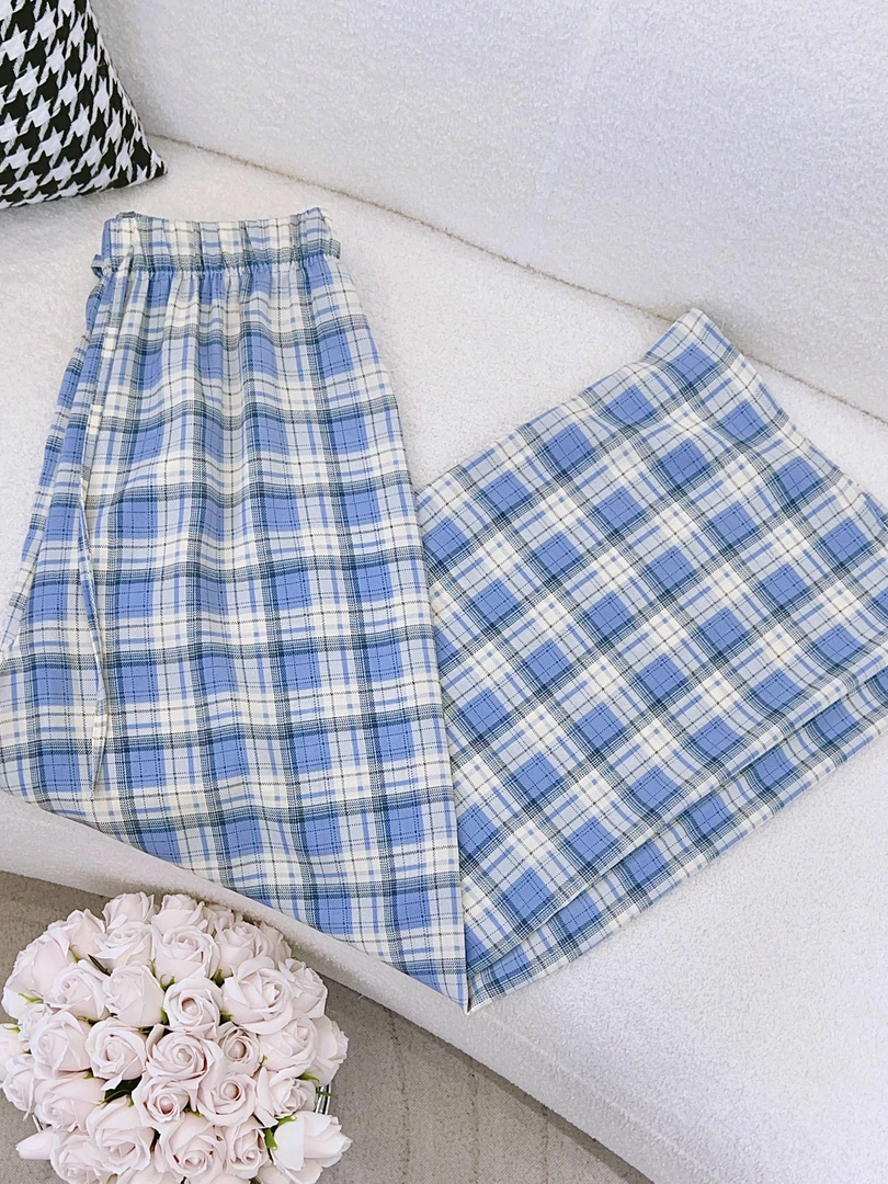 丨春夏新款格子阔腿裤女慵懒风宽松显瘦休闲直筒裤 DLL0110