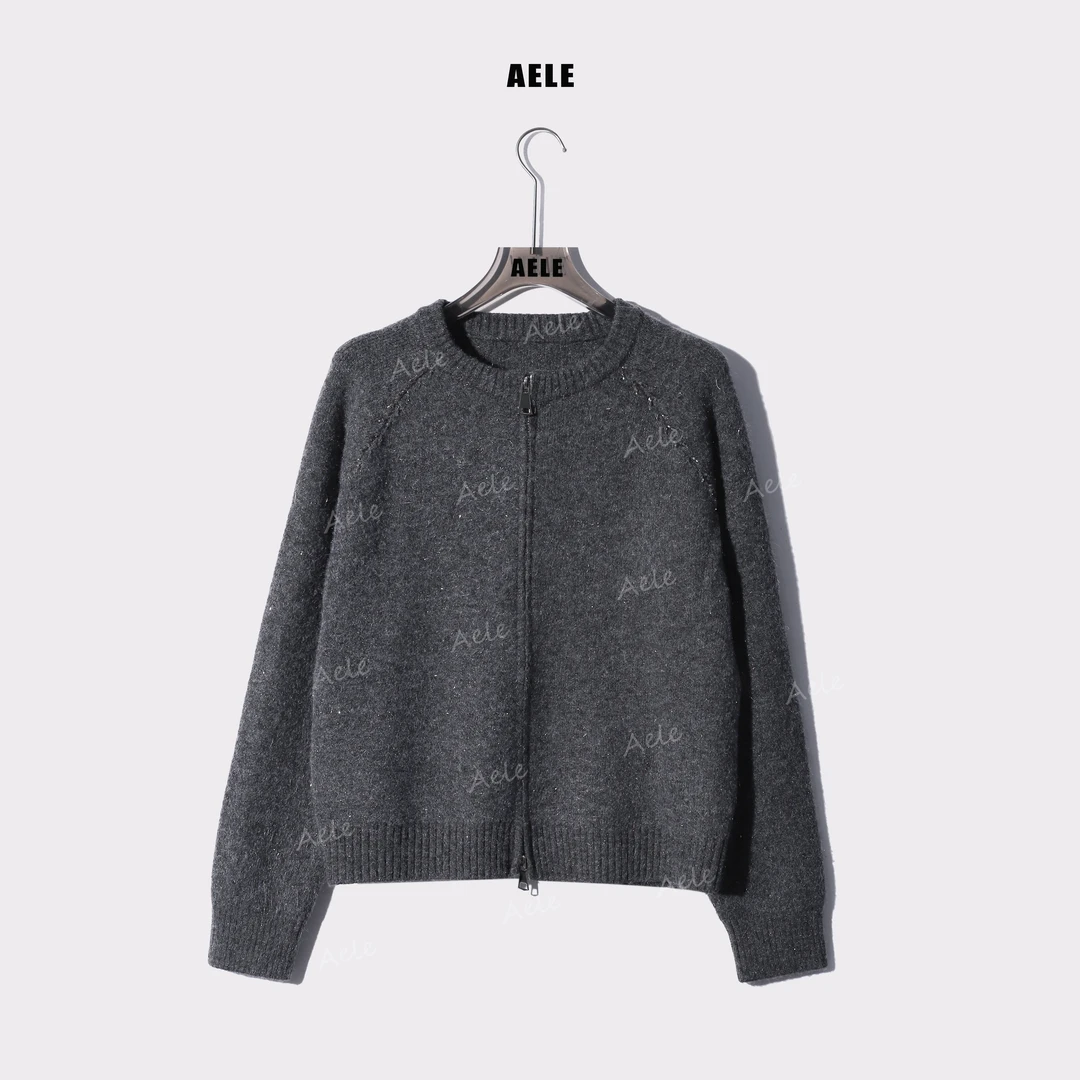 AELE圆领长袖毛针织衫粗花呢插肩袖毛衣 X853 2722 AD