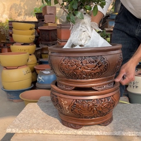 紫砂花盆特价包邮送盒