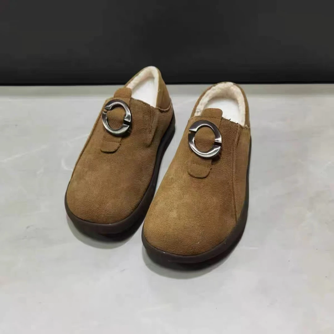 娜娜家冬季新款舒适百搭加绒平底豆豆鞋112