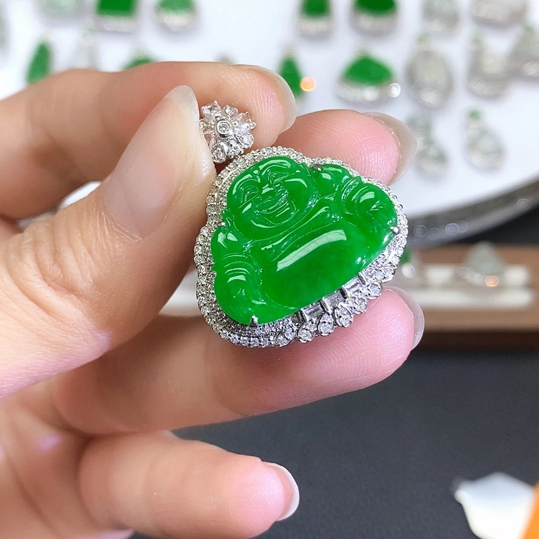 翡翠18K金镶嵌吊坠(不含链)