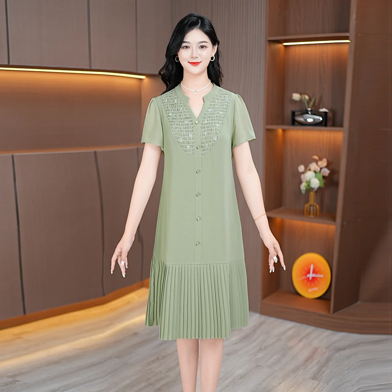 夏季女装新款裙子气质小立领连衣裙优雅设计感显瘦中长裙