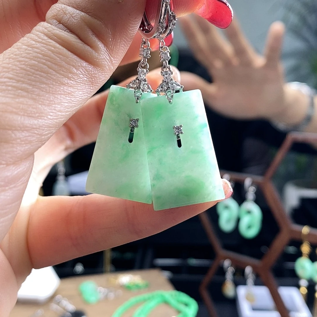 翡翠耳饰银S925镶嵌翡翠