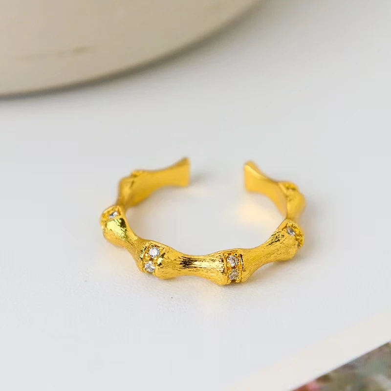 FXM/梓珊 合金合成锆石戒指 拉丝竹节镶嵌戒指 ZR-D184