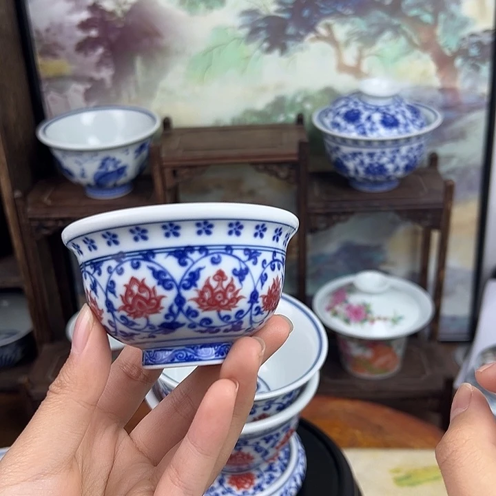 杯子缠枝莲釉里红小压手