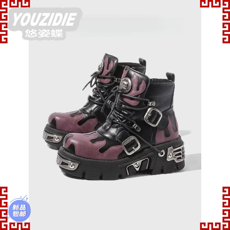 YOUZIDIE男女同款朋克增高厚底马丁靴女秋机车亚文化哥特风设计感
