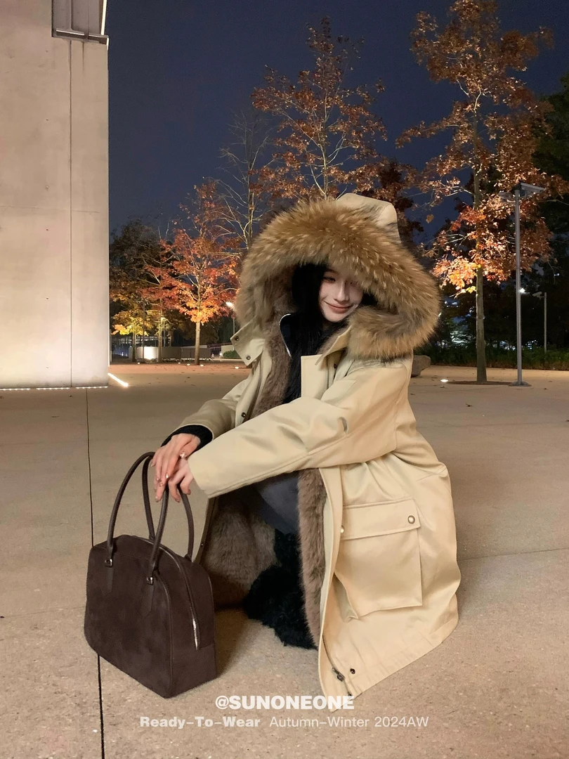 2025冬季新款棉服女保暖仿皮草内胆派克服中长款洋气加绒工装外套