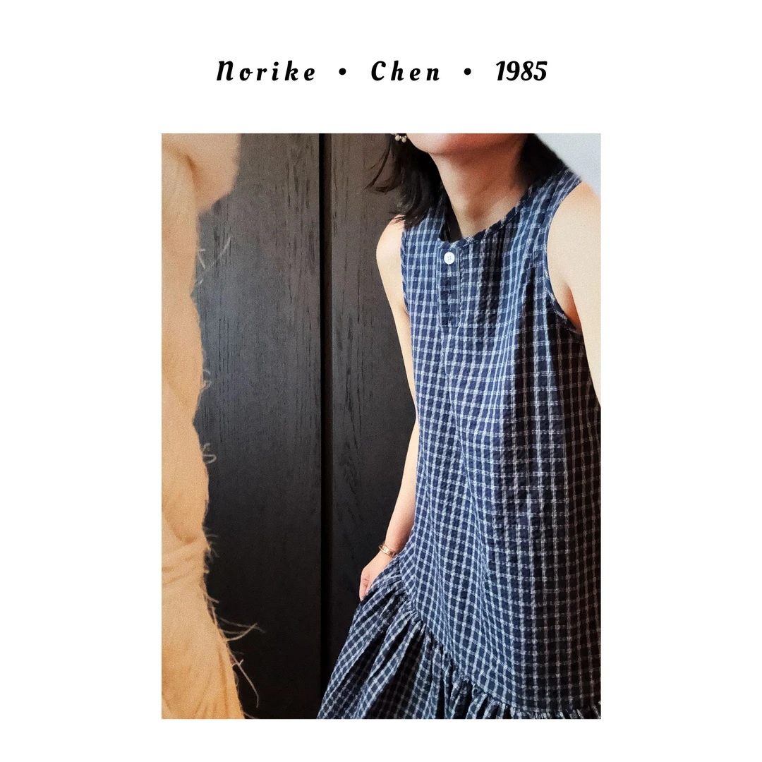 Norike/Norike泡泡格纹背心裙棉混纺半开襟修身连衣裙NK553760
