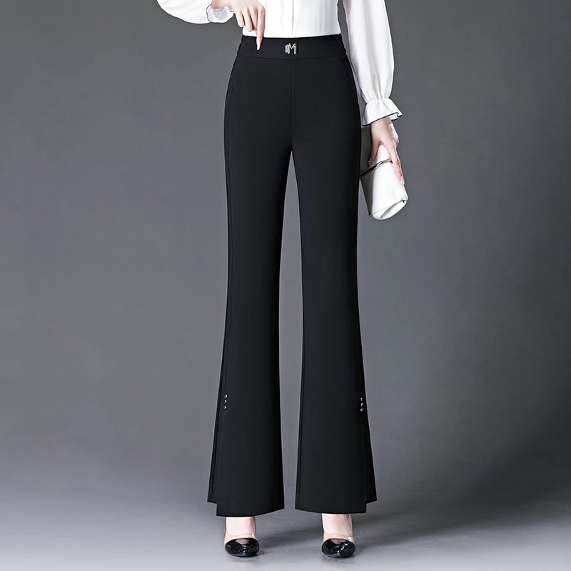 正品高端开叉喇叭裤女2025新款春季女裤直筒裤子春秋微喇休闲裤潮