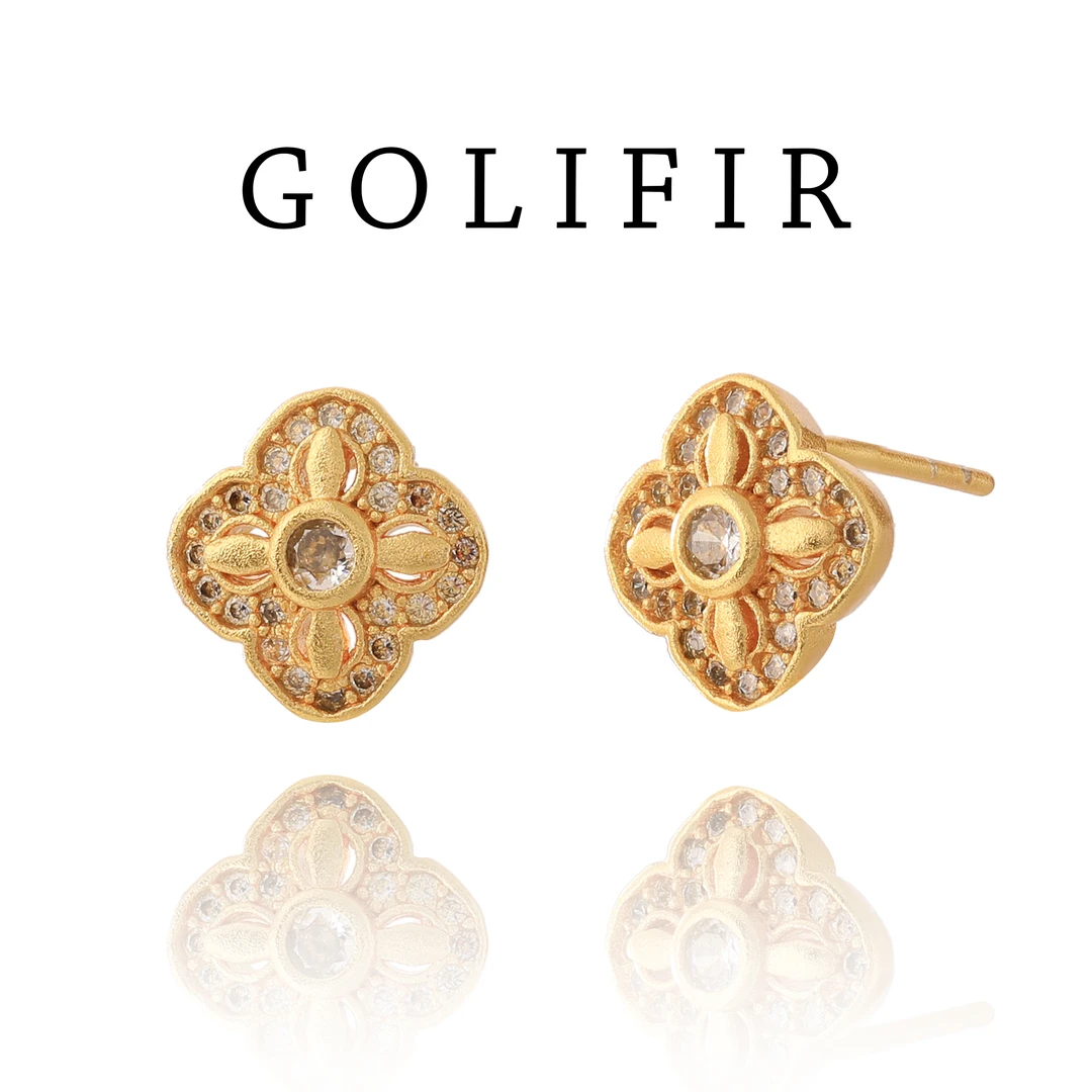 合金合成锆石耳饰 【GOLIFIR】 Lucky 奢华钻饰四叶草耳钉D026