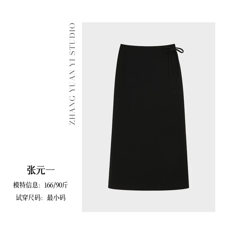 QC【毛呢裙】黑色高腰半身裙女直筒开叉裙子包臀裙E524G20936