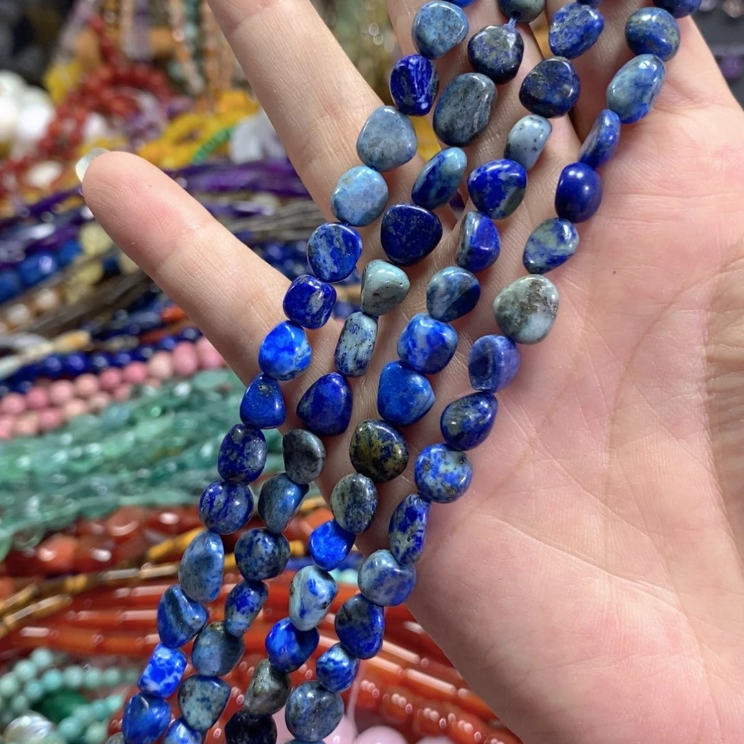 玛瑙/玉髓足银镀金镶嵌珠宝半成品青金糖豆一条卡8mm