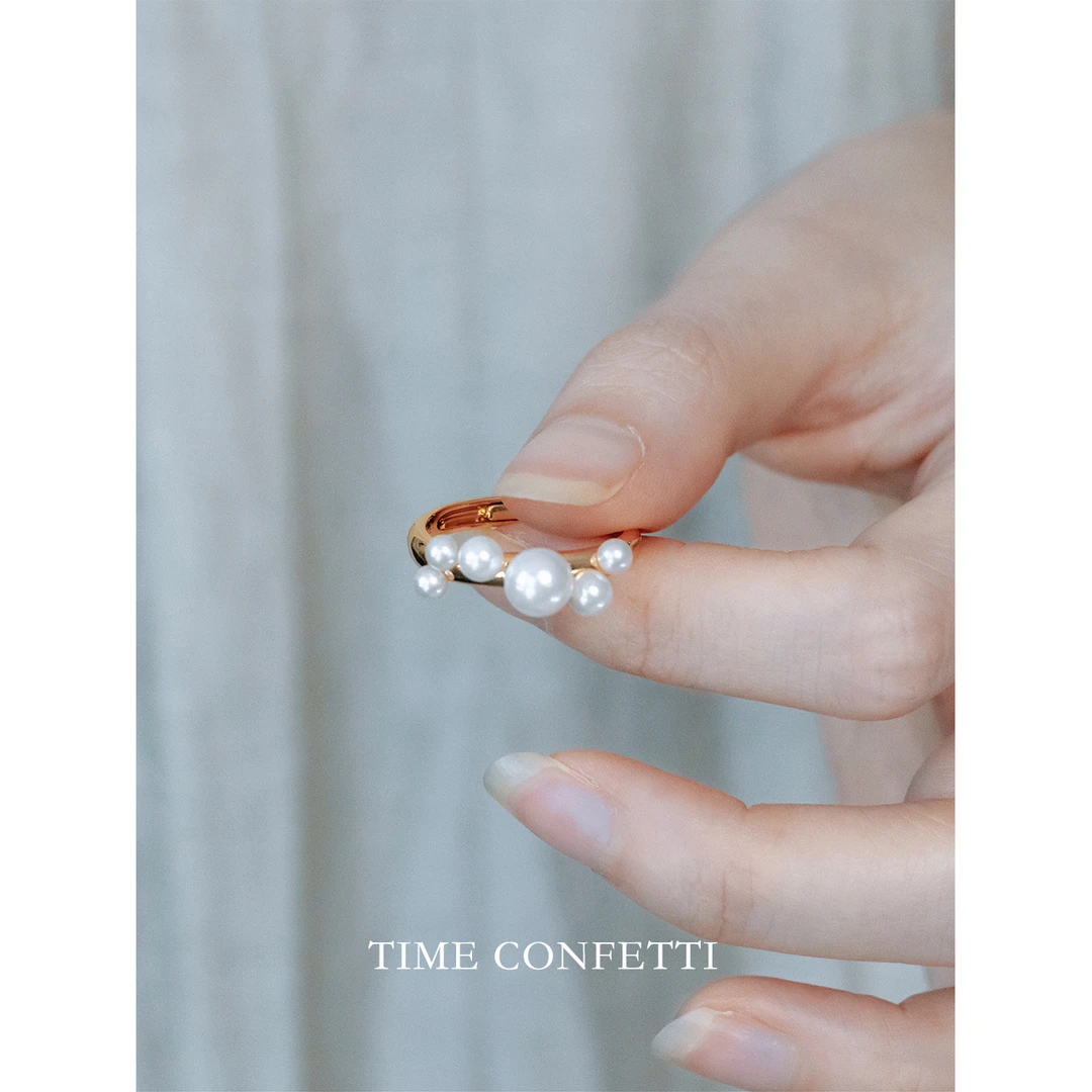 黄铜戒指 镀k金【孙二娘】气质轻奢法式珠珠戒指TC 10252