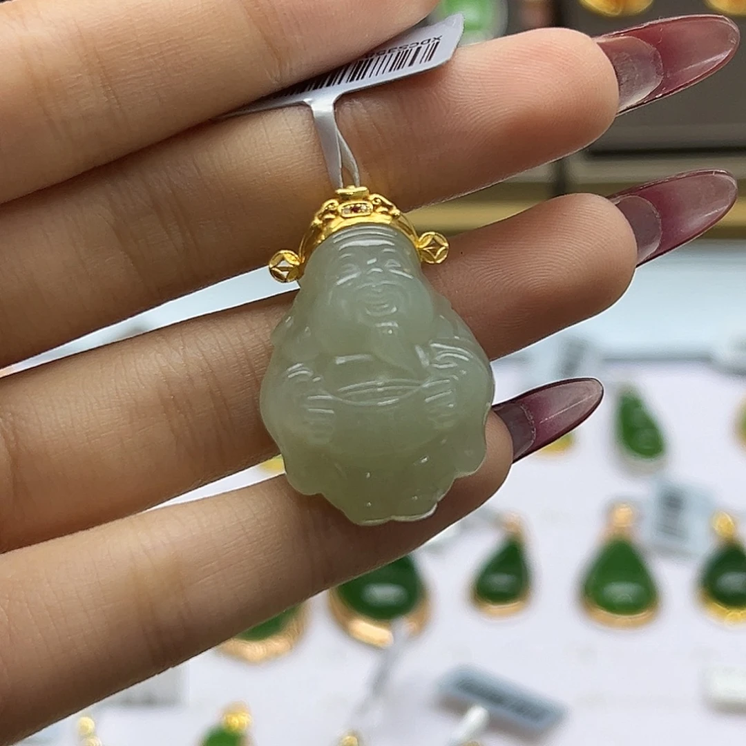 和田玉18K金镶嵌吊坠(赠链)