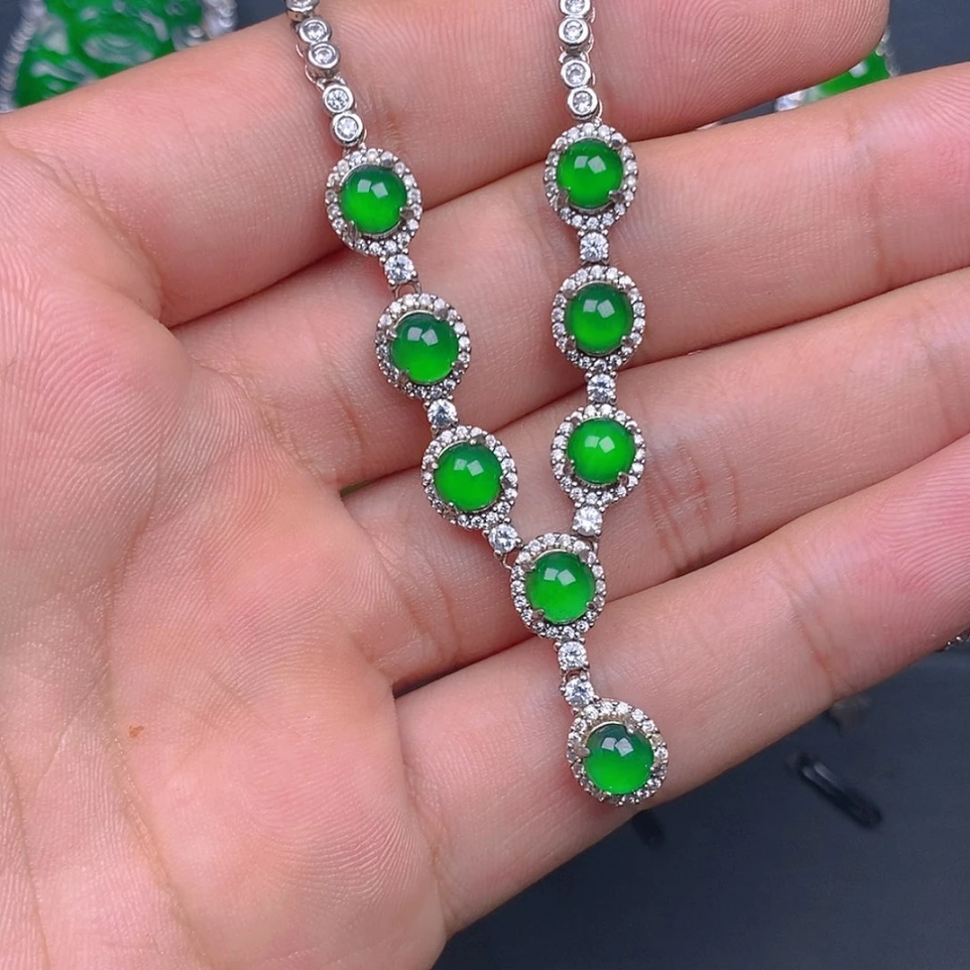 项链银S925镶嵌翡翠项链
