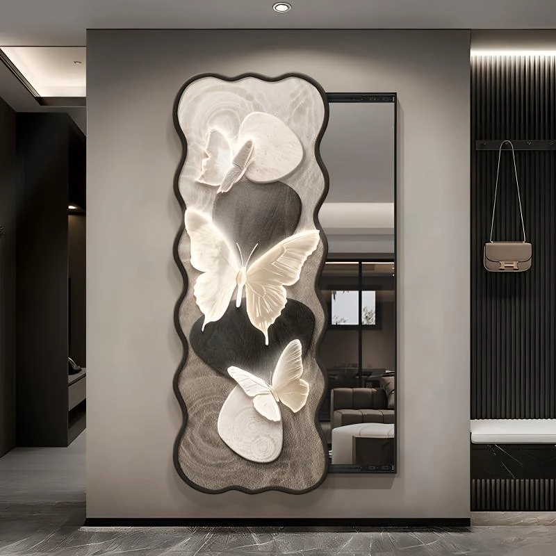 中古风2025年新款玄关推拉隐藏式全身镜暗藏式可关闭镜子装饰画