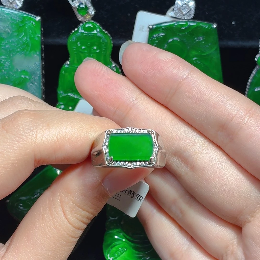 翡翠银S925镶嵌戒指天然A货翡翠