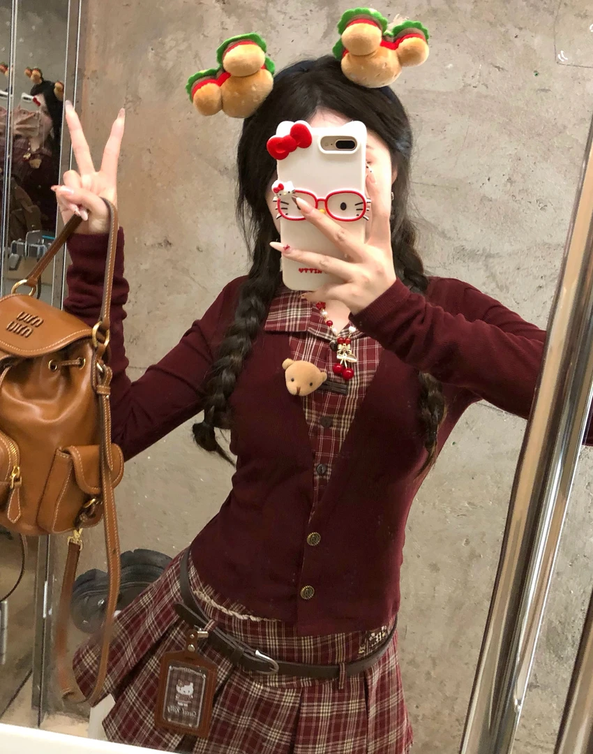 圣诞秋冬服装网红时尚复古格拼接假两件上衣红色法式显瘦长袖