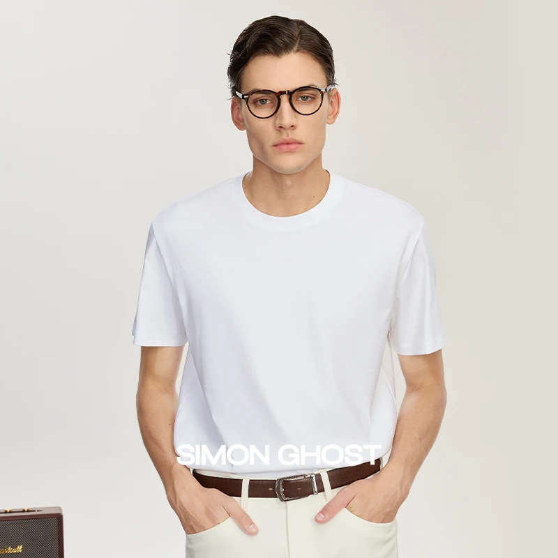 意大利男士短袖T恤夏季新款圆领半袖透气纯棉简约白色百搭上衣