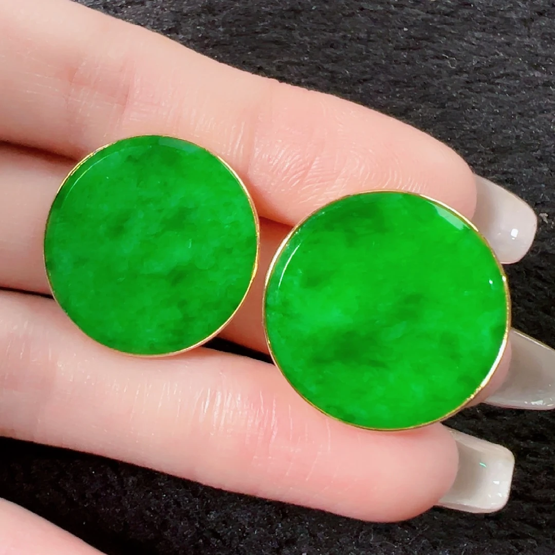 翡翠18K金镶嵌耳饰签收后24小时鉴赏期，过时不退