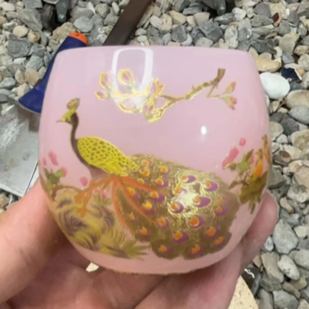 前程似锦 粉孔雀琉璃杯 精美无暇 茶器 茶具 茶杯