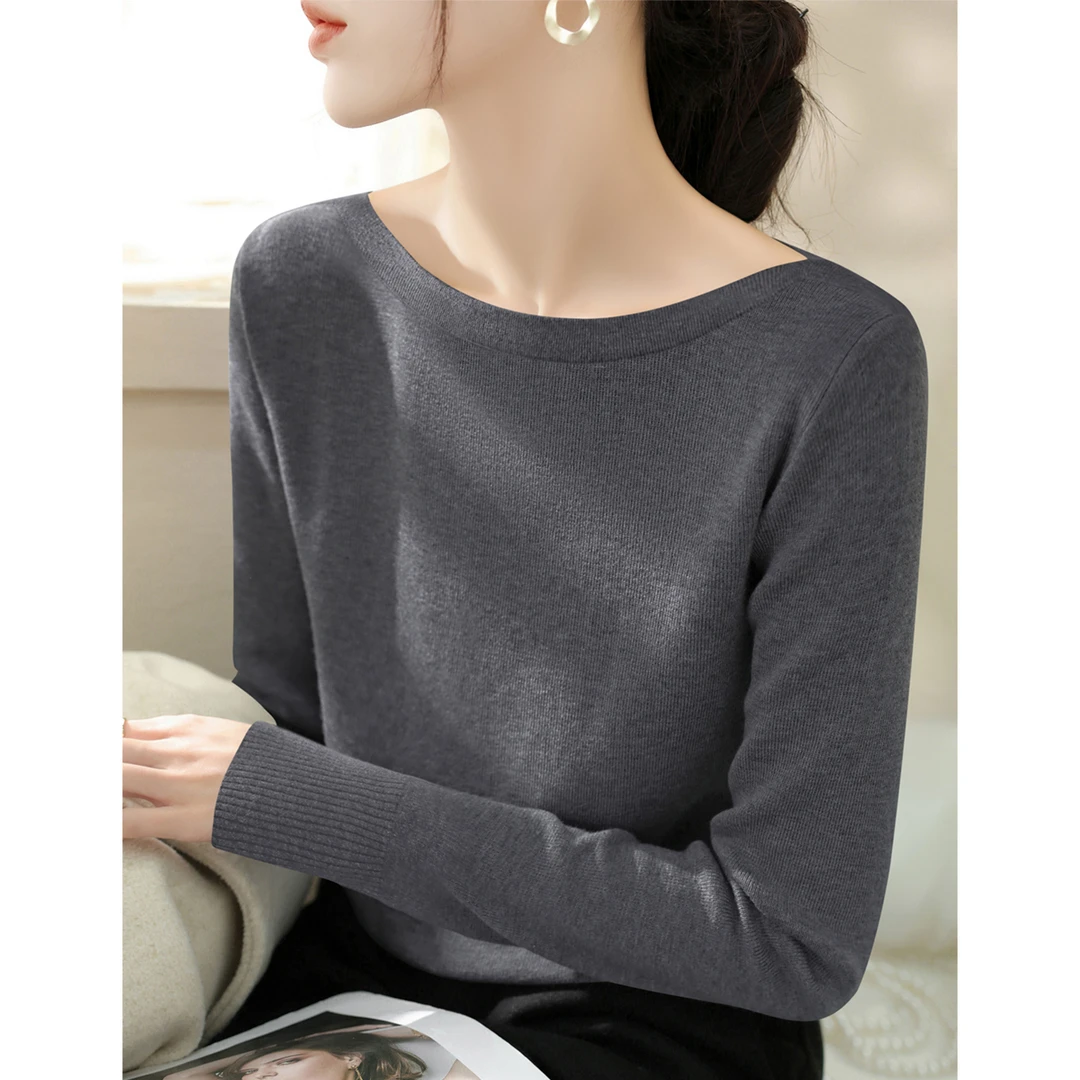 2025年新款简约宽松气质打底衫显瘦秋季一字领百搭长袖女装上衣