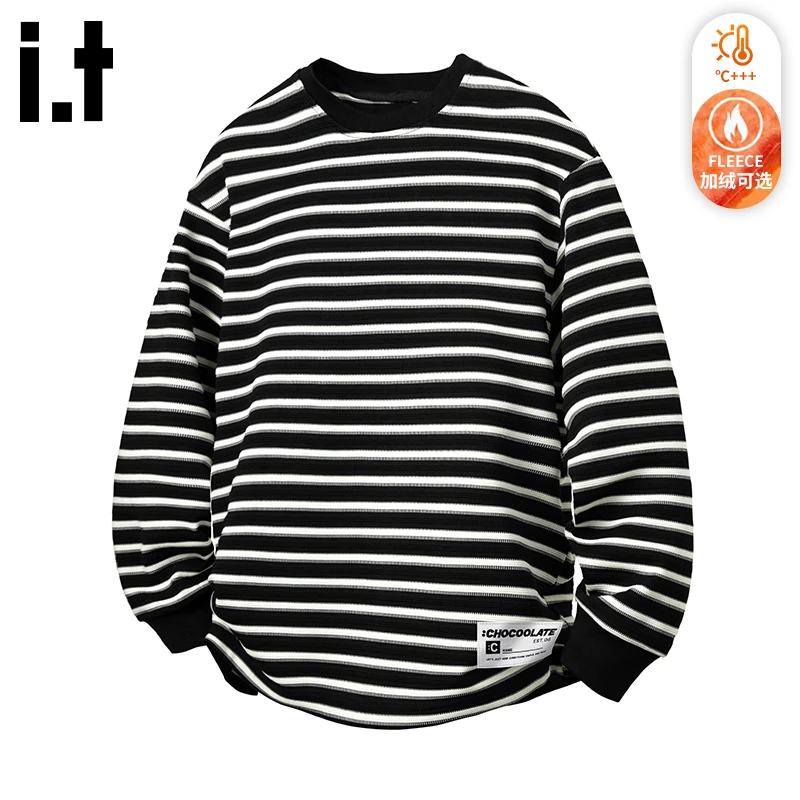 i.t:CHOCOOLATE加绒长袖t恤男士秋冬款潮牌宽松百搭休闲圆领上衣