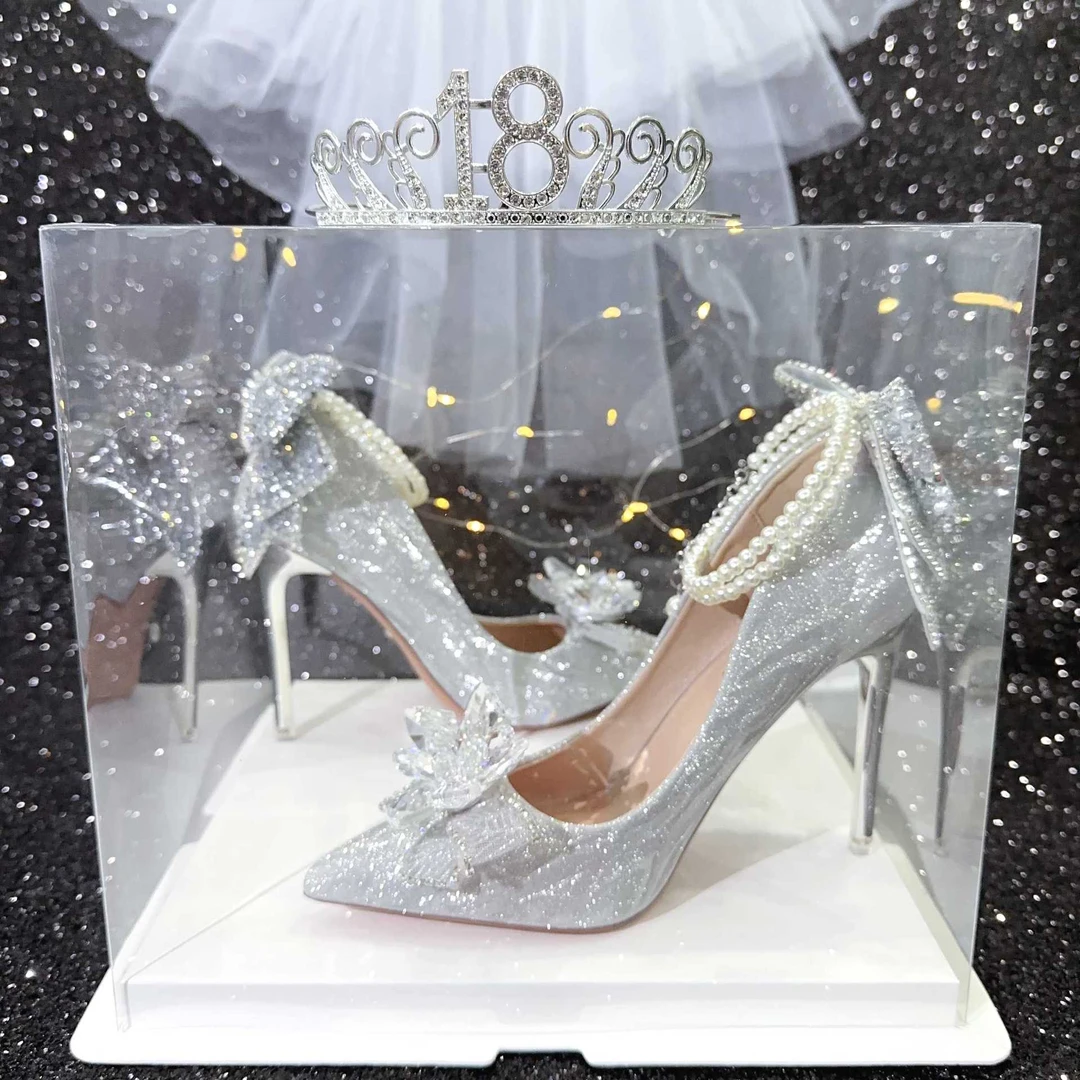 2025新款18岁成人礼梦幻细跟公主鞋新娘婚鞋秀禾婚纱通用水晶鞋女