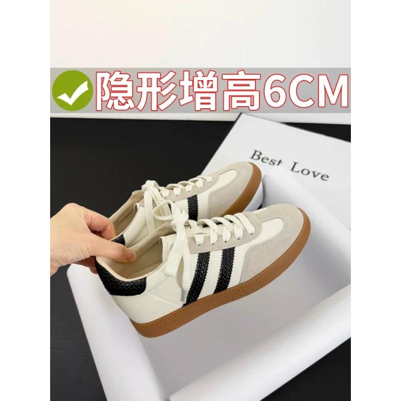 2025春秋新款内增高德训鞋女款厚底真皮小白鞋休闲阿甘鞋运动板鞋