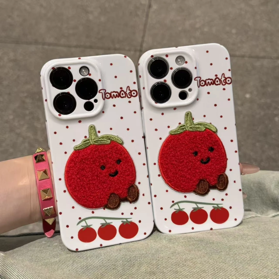 奥菲顿波点刺绣西红柿适用苹果17菲林16手机壳华为vivo小米15oppo