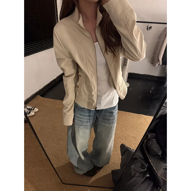 秋季美式复古短外套女2025新款宽松百搭设计感小众机车夹克上衣潮