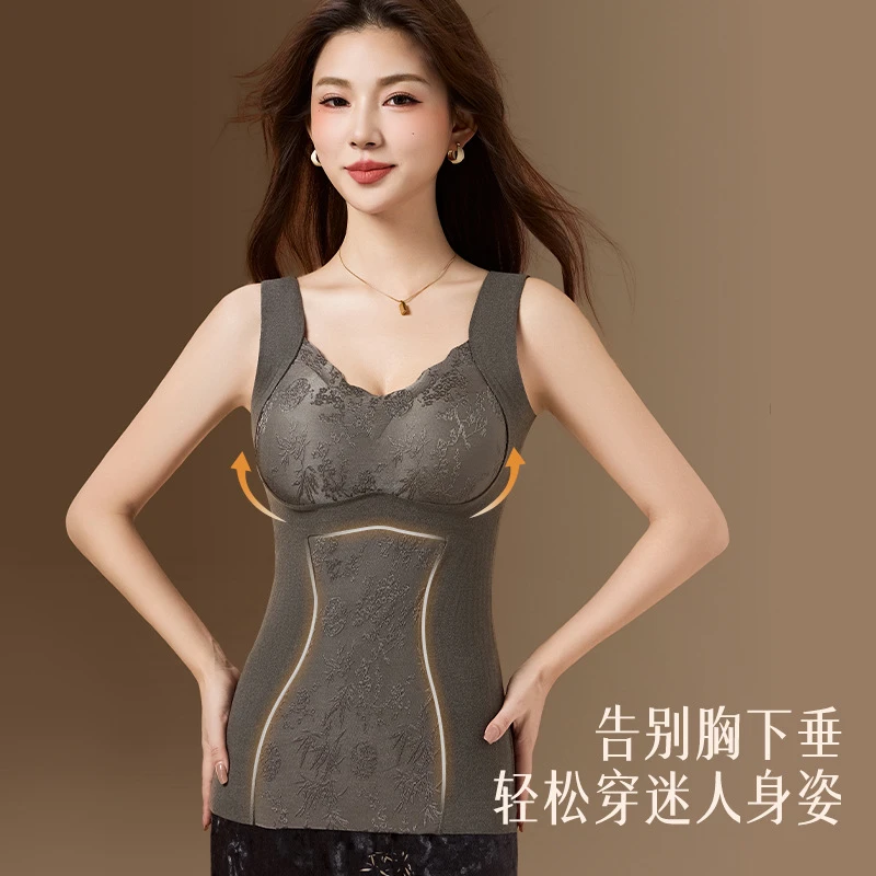 跨境爆款保暖国风提拉上托背心带胸垫免穿文胸发热吊带外穿内搭女