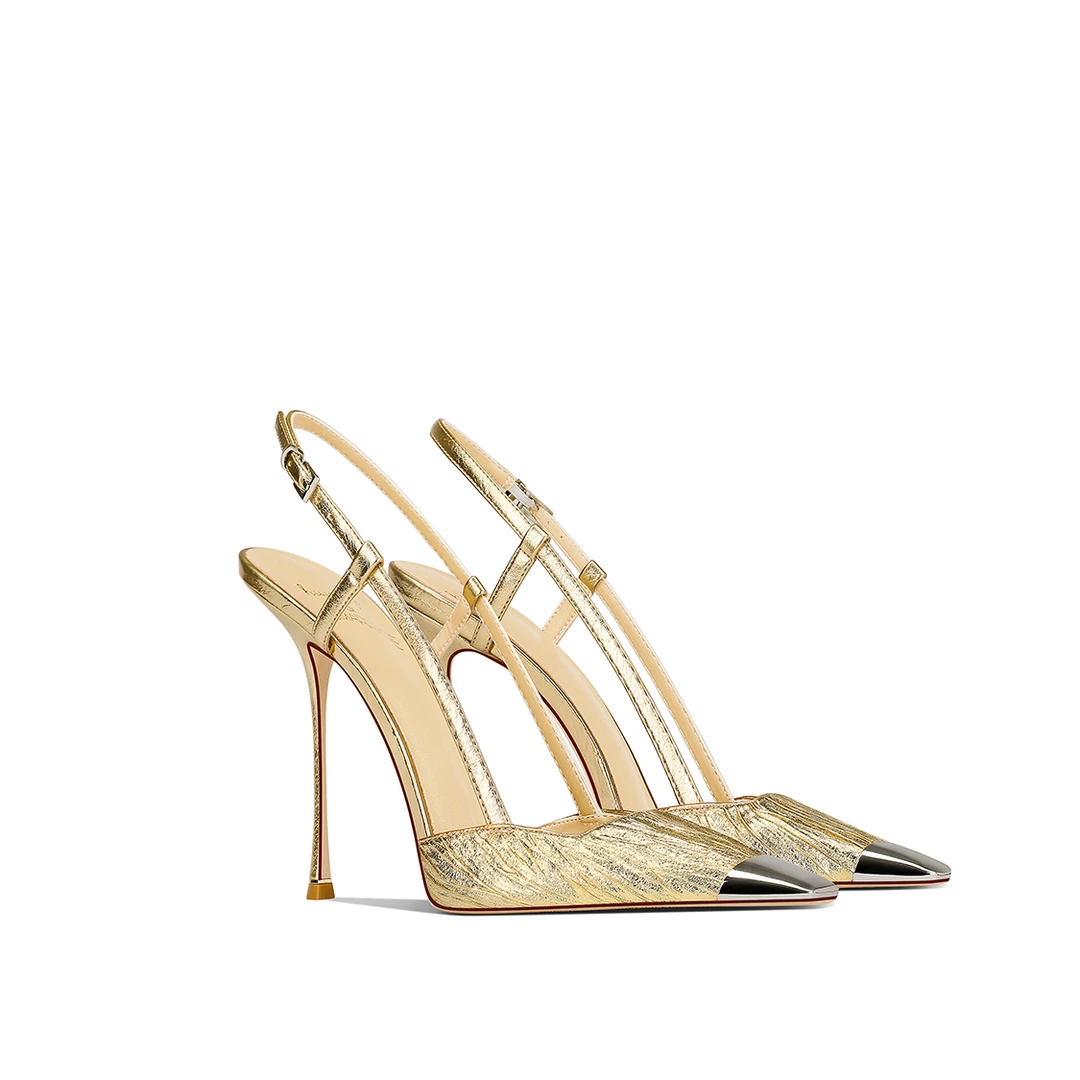 秋季新款气质浅金色高跟包头凉鞋法式洋气设计大码百搭晚宴通勤