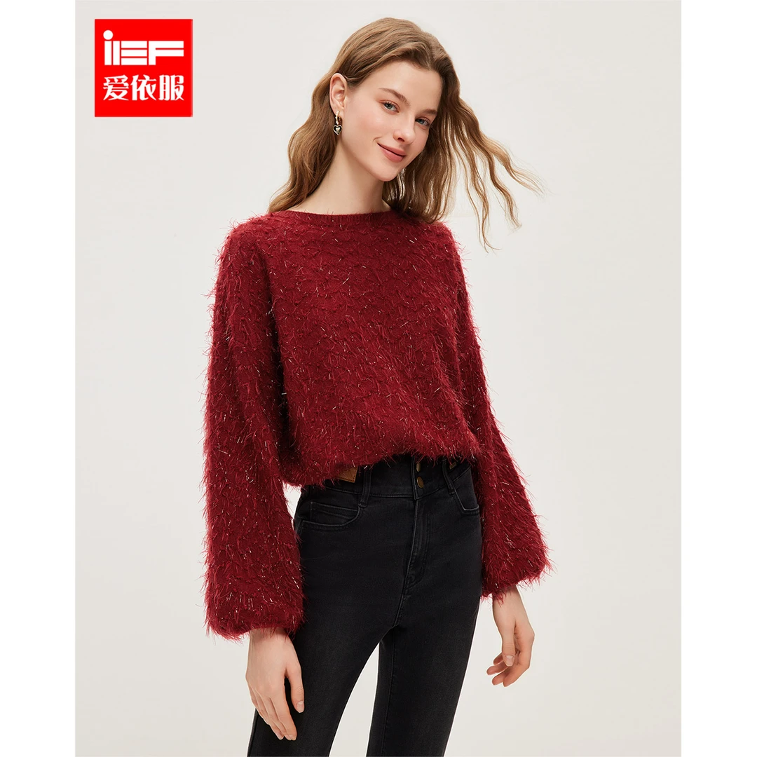 IEF/爱依服2025新款冬春季加厚宽松版型遮肉显瘦毛织上衣~
