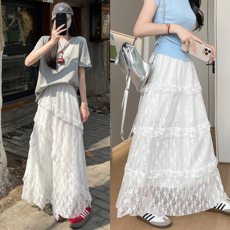 白色蕾丝蛋糕裙女夏季2025新款气质仙女a字半身裙芭蕾法式蓬蓬裙